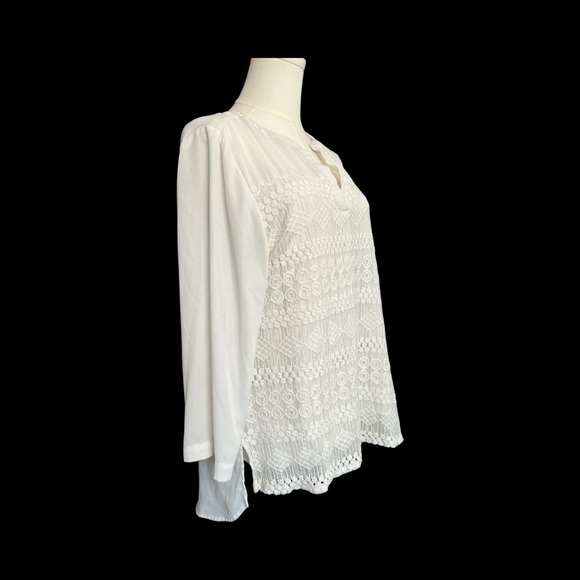 🆕 🤍✨ NWOT ZAC & RACHEL Cream Lace Detail Boho Blouse | Sz M - Picture 3 of 9